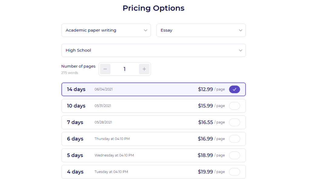 BoomEssay Pricing