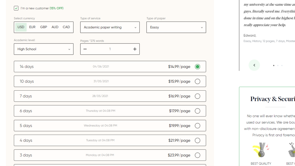 Grabmyessay.com Pricing