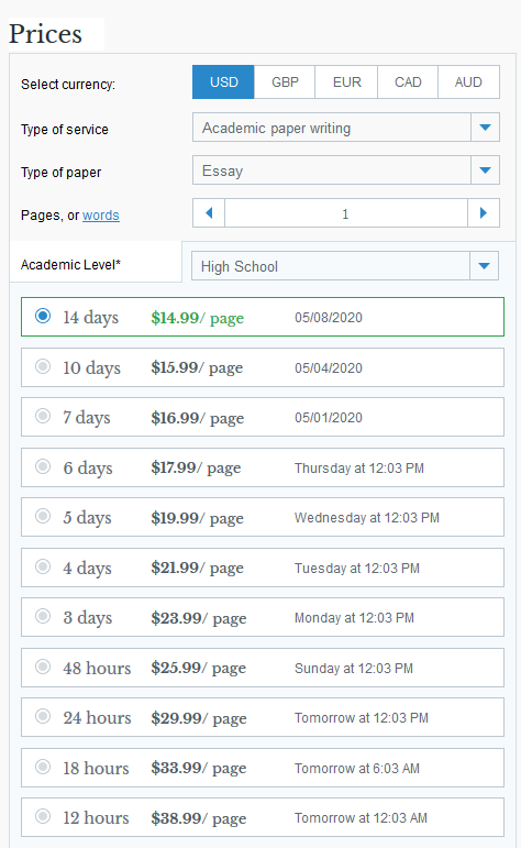 Grabmyessay.com Pricing